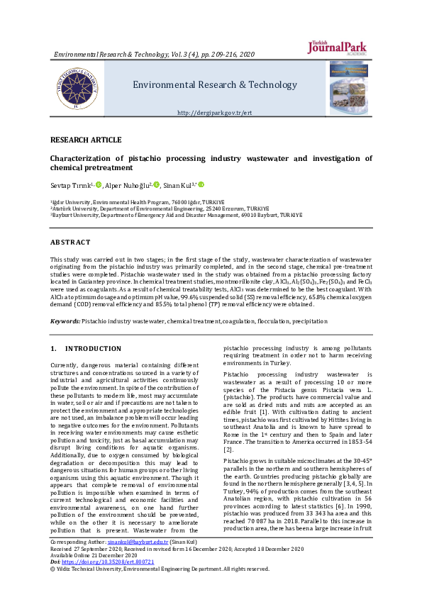 (PDF) Characterization of pistachio processing industry wastewater and ...