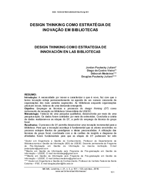 Design thinking como estratégia de inovação em bibliotecas
