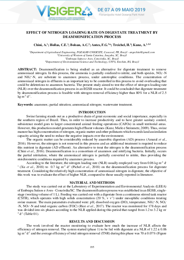 (PDF) Effect of nitrogen loading rate on digestate treatment by ...