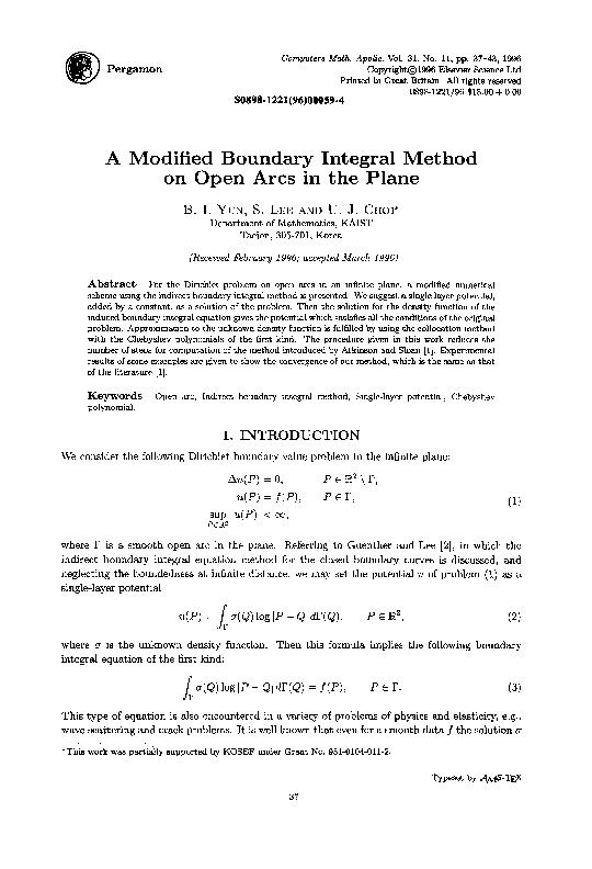 (PDF) A modified boundary integral method on open arcs in the plane ...