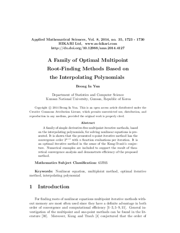 (PDF) A family of optimal multipoint root-finding methods based on the ...