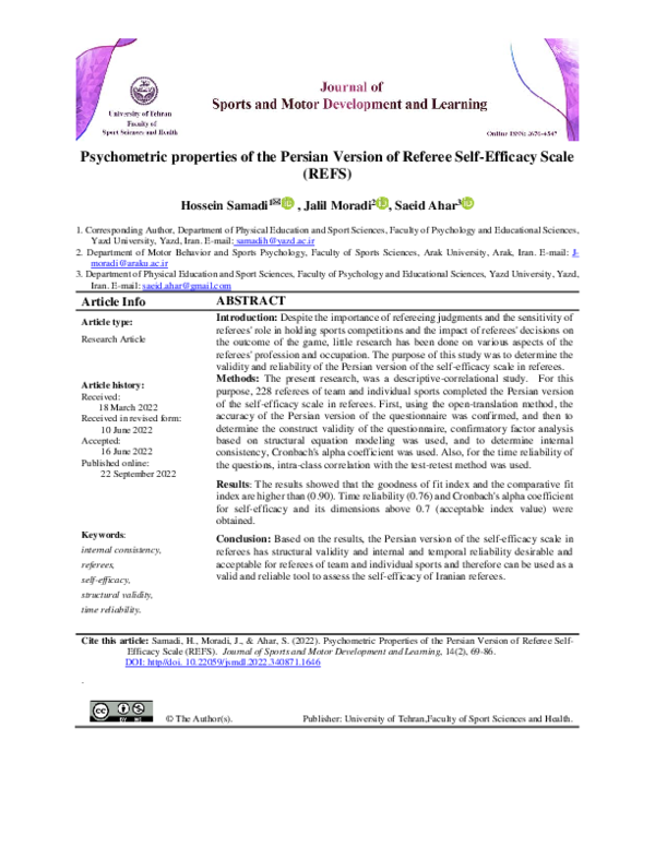 (PDF) Psychometric properties of the Persian Version of Referee Self ...