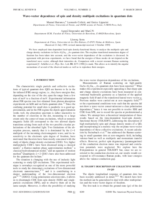 (PDF) Wave-vector dependence of spin and density multipole excitations ...