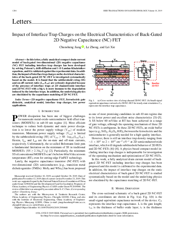 (PDF) Impact of Interface Trap Charges on the Electrical ...