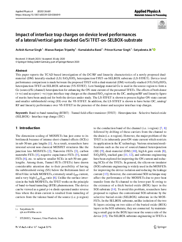 (PDF) Impact of interface trap charges on device level performances of ...