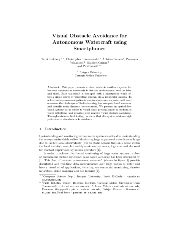 (PDF) Visual Obstacle Avoidance for Autonomous Watercraft using ...