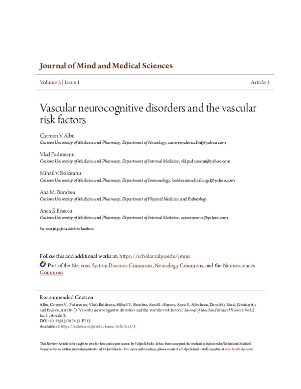 (PDF) Vascular neurocognitive disorders and the vascular risk factors
