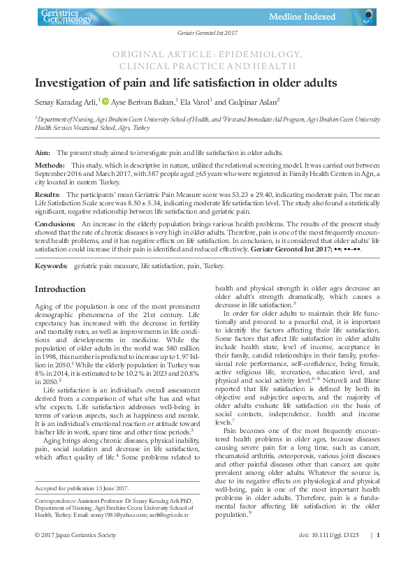 (PDF) Investigation of pain and life satisfaction in older adults