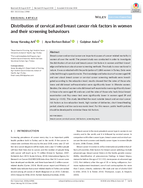 (PDF) Distribution of cervical and breast cancer risk factors in women ...