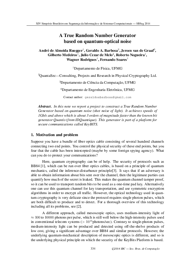 (PDF) A True Random Number Generator based on quantum-optical noise
