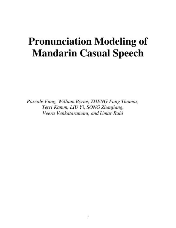(PDF) Pronunciation modeling of mandarin casual speech