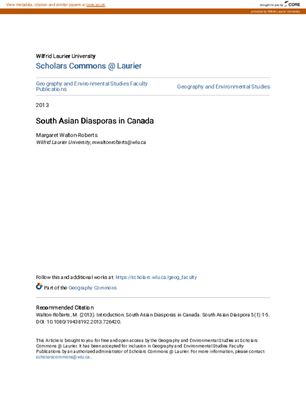 (PDF) South Asian diasporas in Canada