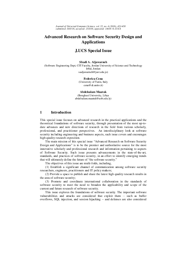 (PDF) Advanced Research on Software Security Design and Applications