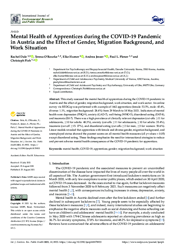 (PDF) Mental Health of Apprentices during the COVID-19 Pandemic in ...