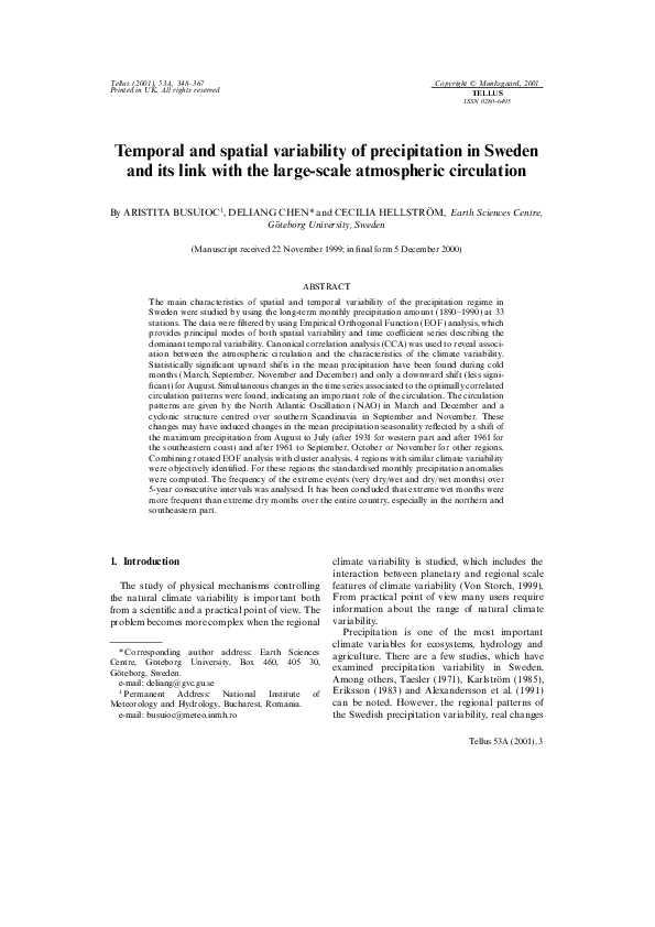 (PDF) Temporal and spatial variability of precipitation in Sweden and ...