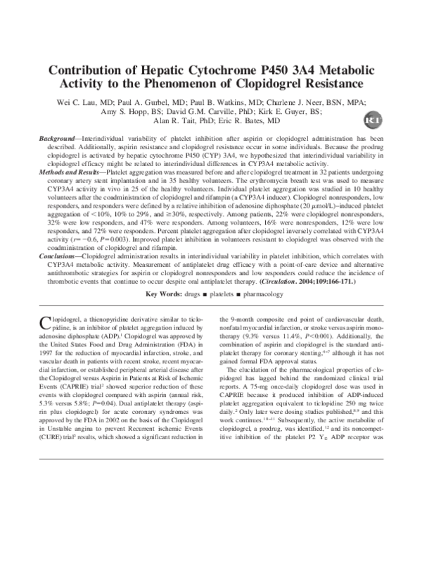 (PDF) Contribution of Hepatic Cytochrome P450 3A4 Metabolic Activity to ...