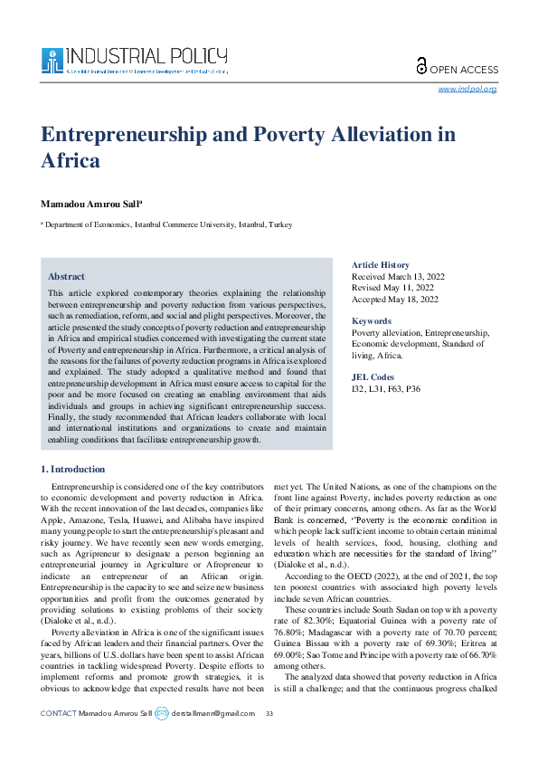 (PDF) Entrepreneurship and Poverty Alleviation in Africa