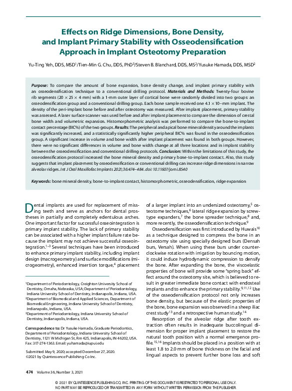 (PDF) Effects on Ridge Dimensions, Bone Density, and Implant Primary ...