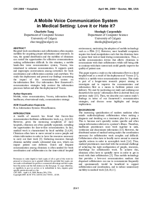 (PDF) A mobile voice communication system in medical setting