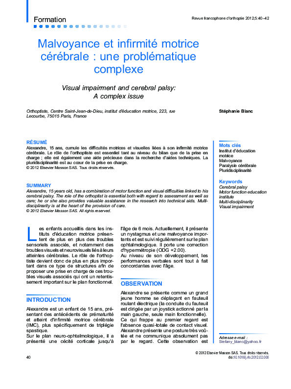 (PDF) Malvoyance et infirmité motrice cérébrale : une problématique ...