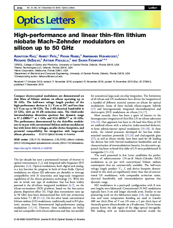 (PDF) High-performance and linear thin-film lithium niobate Mach ...