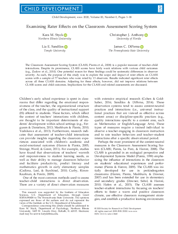 (PDF) Examining Rater Effects on the Classroom Assessment Scoring System