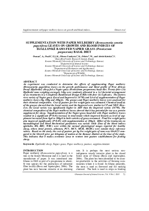 (PDF) SUPPLEMENTATION WITH PAPER MULBERRY (Broussonetia sonetia ...