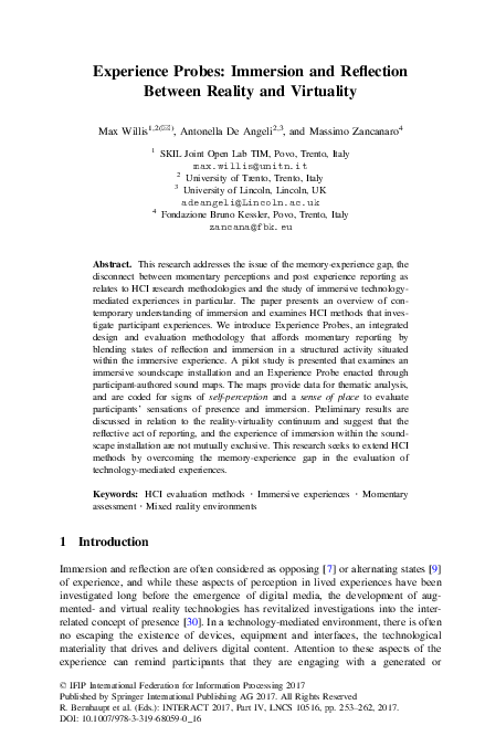 (PDF) Experience Probes: Immersion and Reflection Between Reality and ...