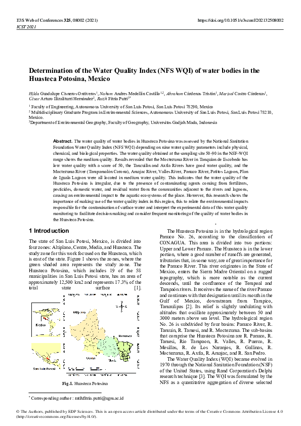 (PDF) Determination of the Water Quality Index (NFS WQI) of water ...