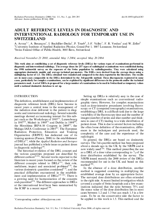 (PDF) Adult reference levels in diagnostic and interventional radiology ...