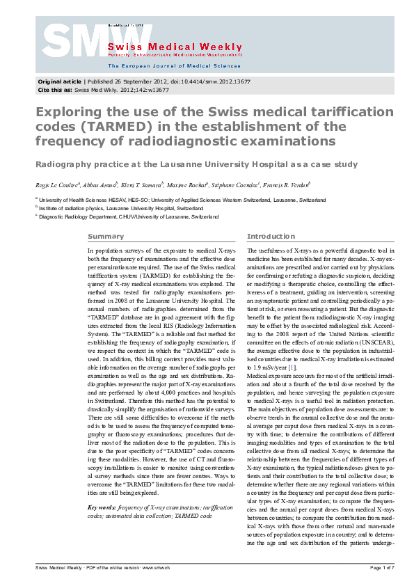 (PDF) Exploring the use of the Swiss medical tariffication codes ...