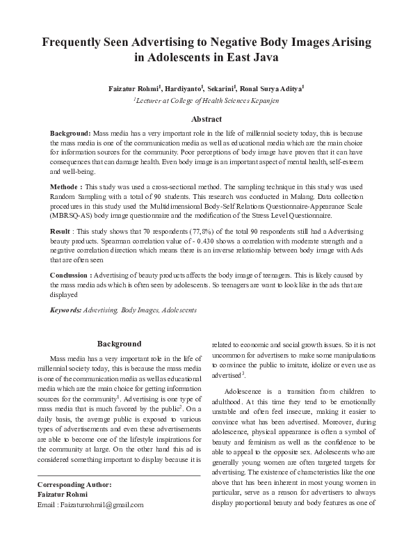 (PDF) Frequently Seen Advertising to Negative Body Images Arising in ...