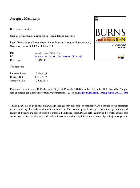 (PDF) Simple, selfadjustable airplane splint for axillary contractures