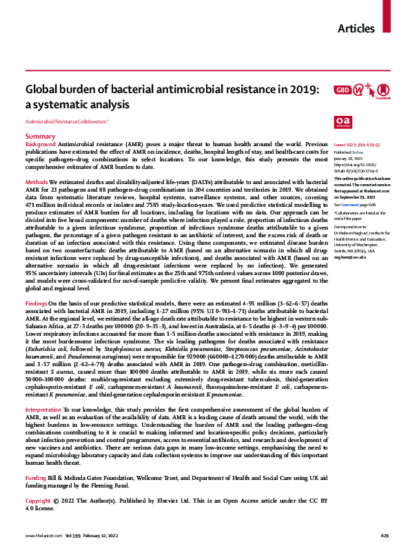 (PDF) Global burden of bacterial antimicrobial resistance in 2019: a ...