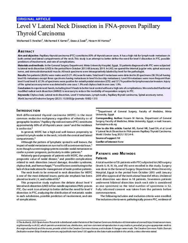 (PDF) Level V Lateral Neck Dissection in FNA-proven Papillary Thyroid ...