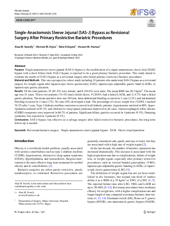 (PDF) Single-Anastomosis Sleeve Jejunal (SAS-J) Bypass as Revisional ...