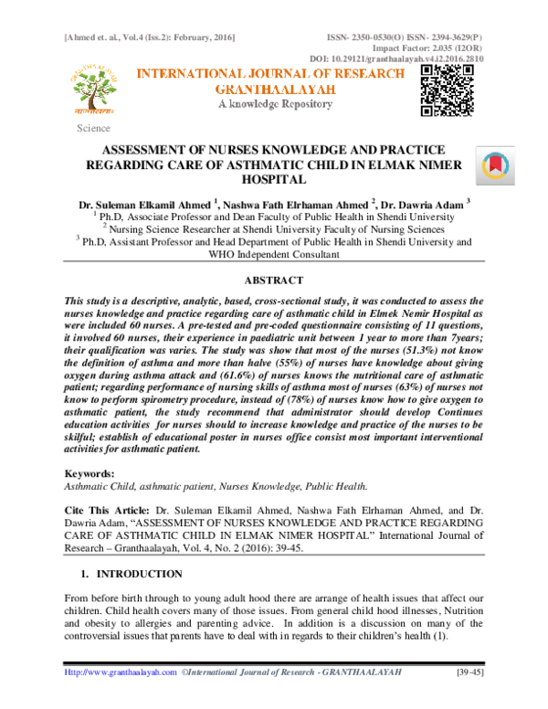 (PDF) Assessment of Nurses Knowledge and Practice Regarding Care of ...