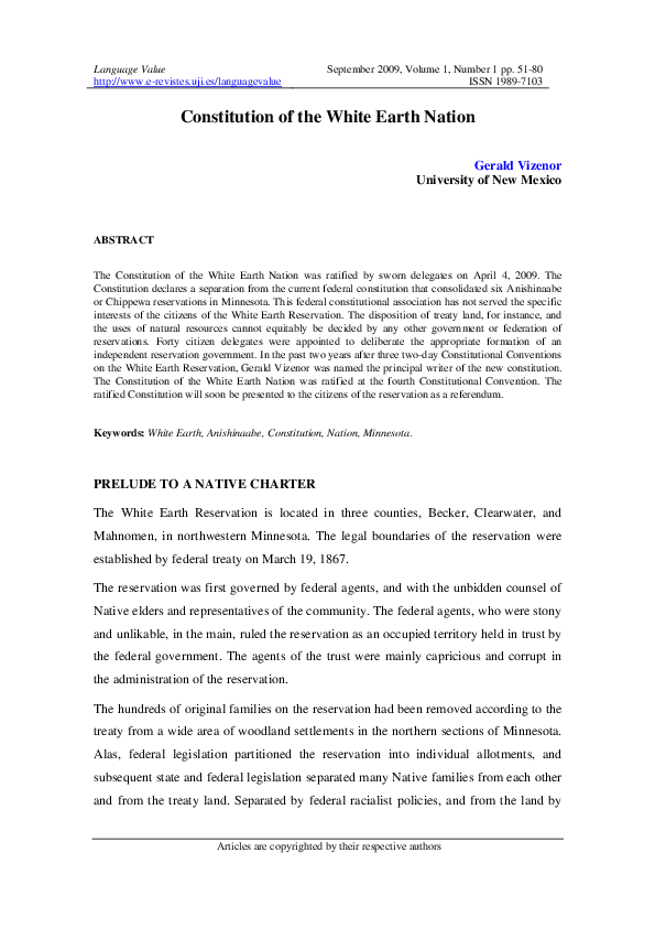 (PDF) Constitution of the White Earth Nation Language Value journal