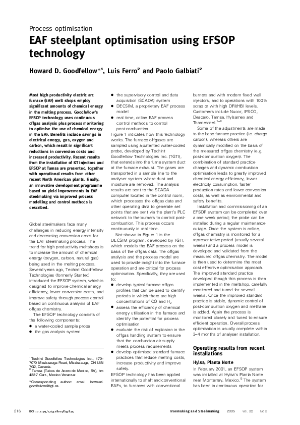 (PDF) EAF steelplant optimisation using EFSOP technology