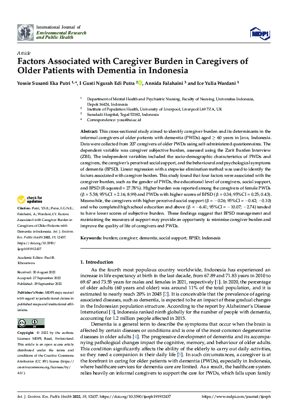 (PDF) Factors Associated with Caregiver Burden in Caregivers of Older ...