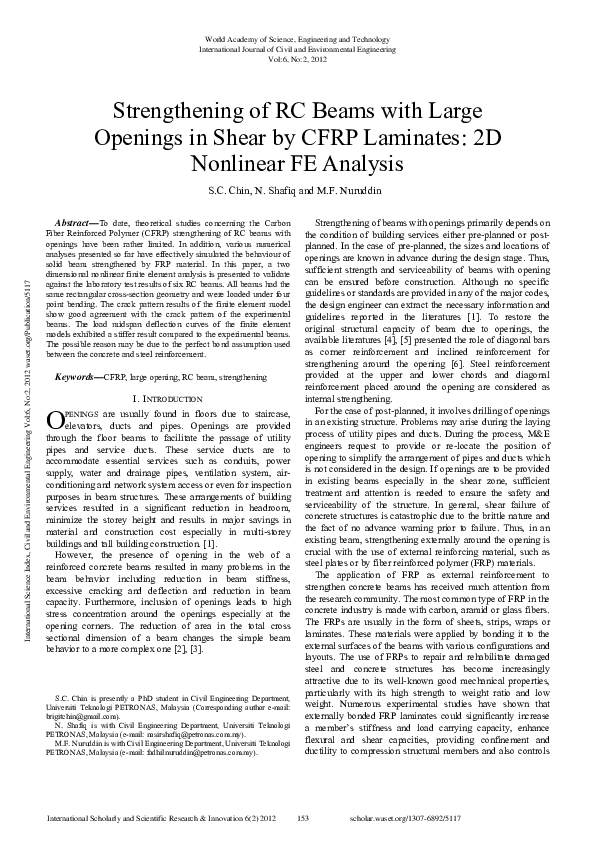(PDF) Strengthening Of Rc Beams With Large Openings In Shear By Cfrp ...