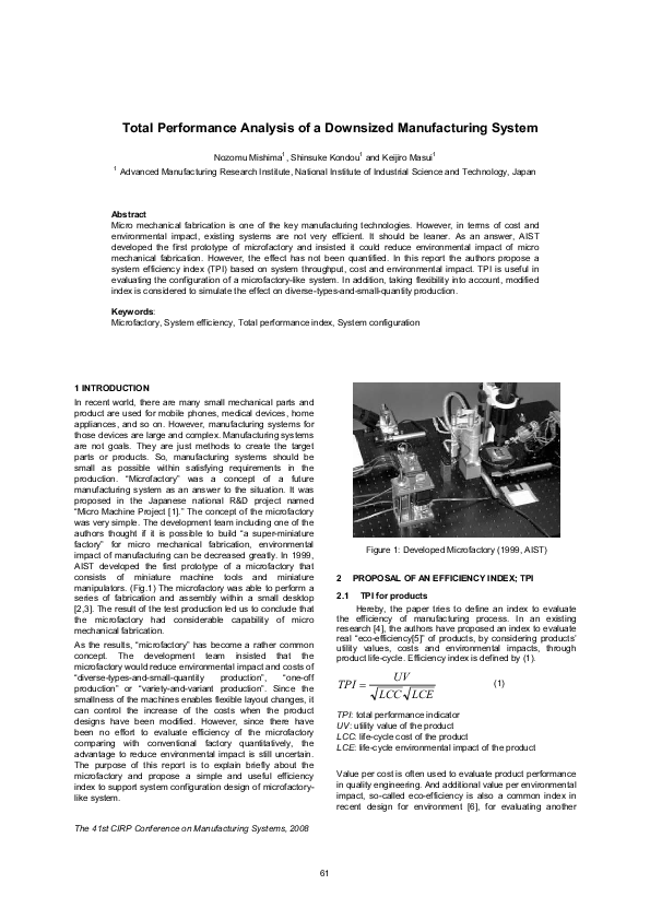 (PDF) Total Performance Analysis of a Downsized Manufacturing System