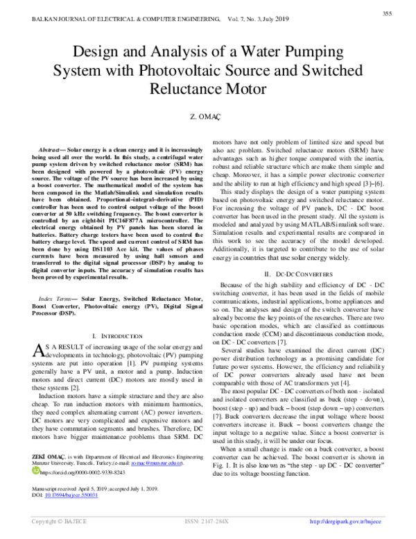 (PDF) Design and Analysis of a Water Pumping System with Photovoltaic