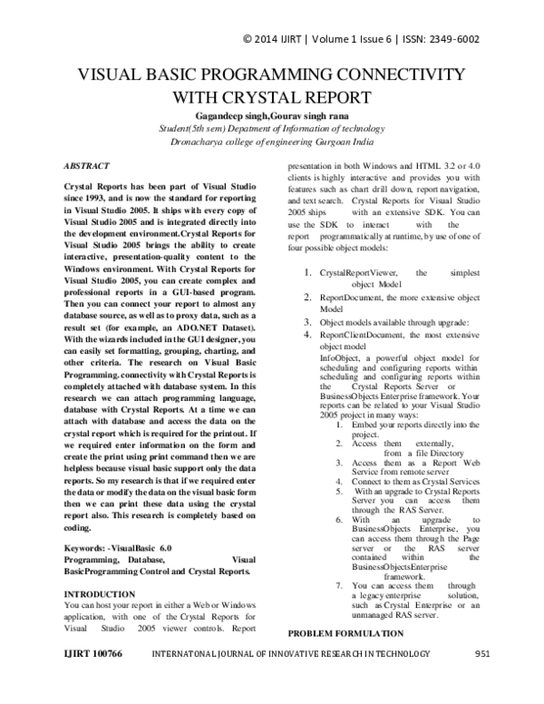 (PDF) Visual Basic Programming Connectivity with Crystal Report