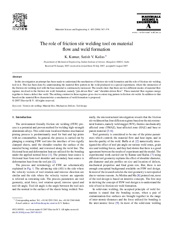 (PDF) The role of friction stir welding tool on material flow and weld ...