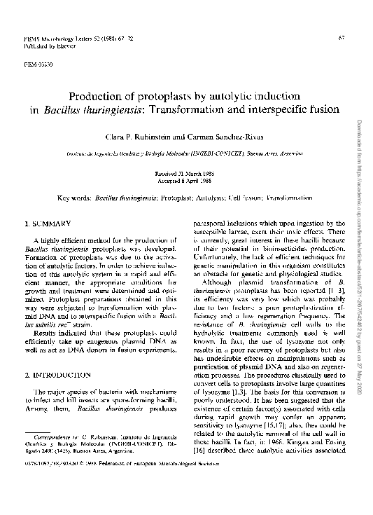 (PDF) Production of protoplasts by autolytic induction in Bacillus ...