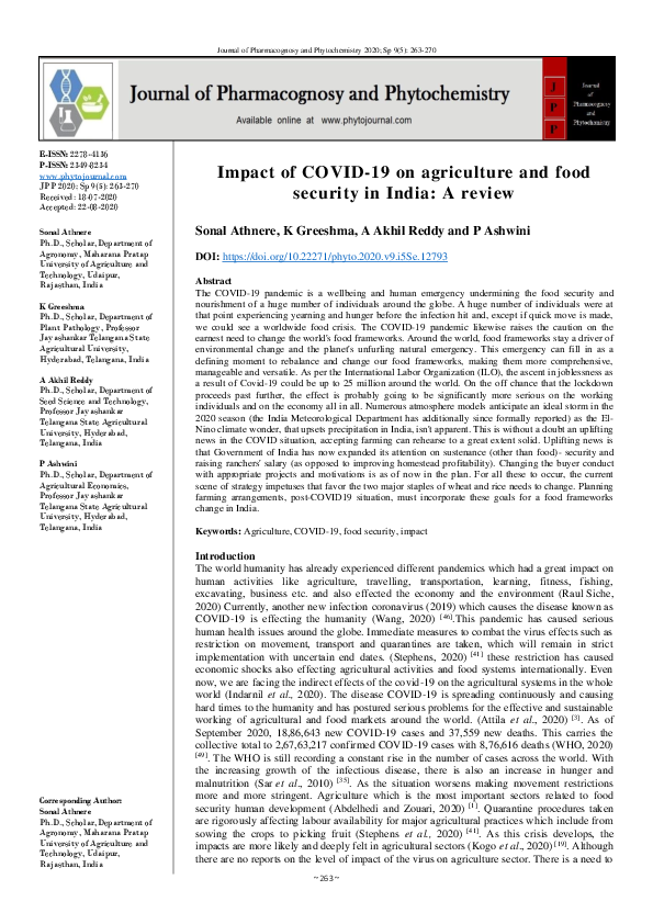 (PDF) Impact of COVID-19 on agriculture and food security in India: A ...