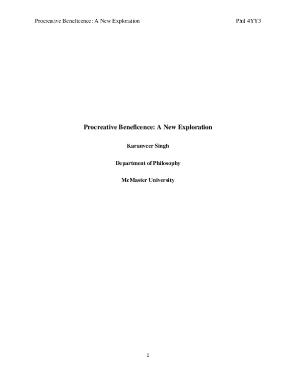 (PDF) Procreative Beneficence: A New Exploration