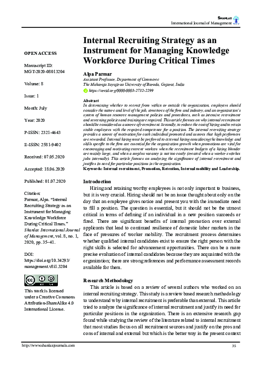 (PDF) Internal Recruiting Strategy as an Instrument for Managing ...