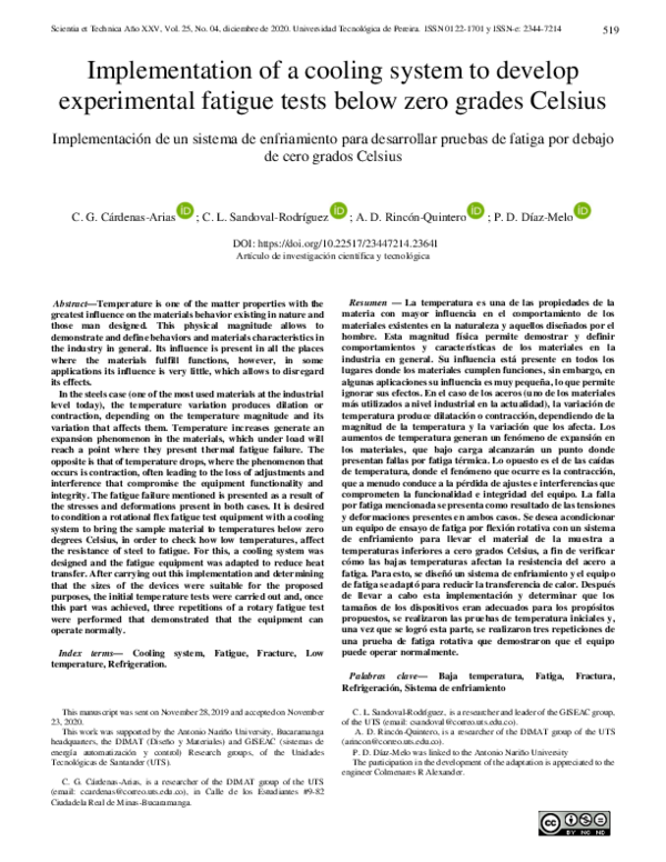 (PDF) Implementation of a cooling system to develop experimental ...
